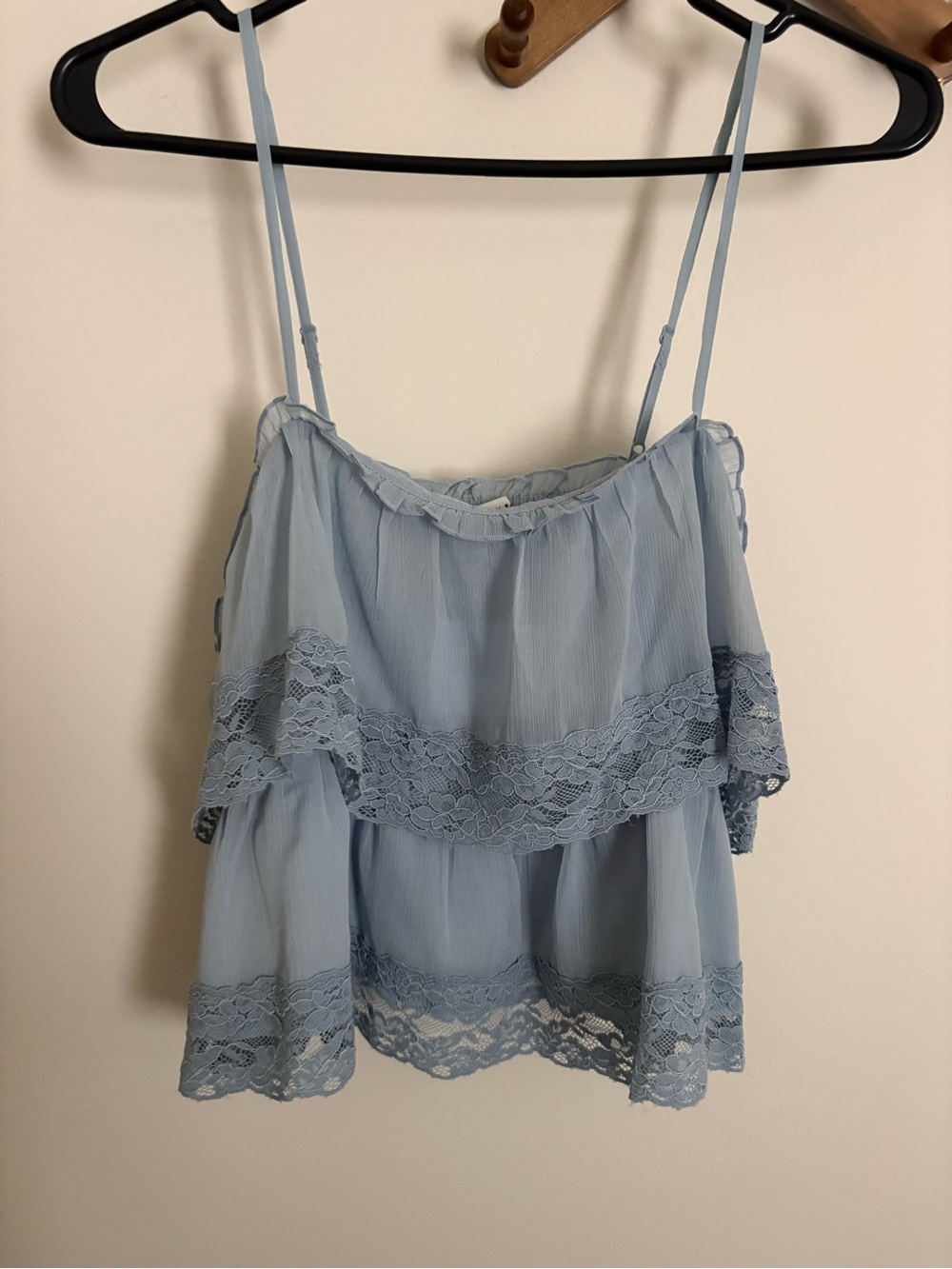 American Eagle Outfitters Light Blue Lace-Trim Tiered Cami